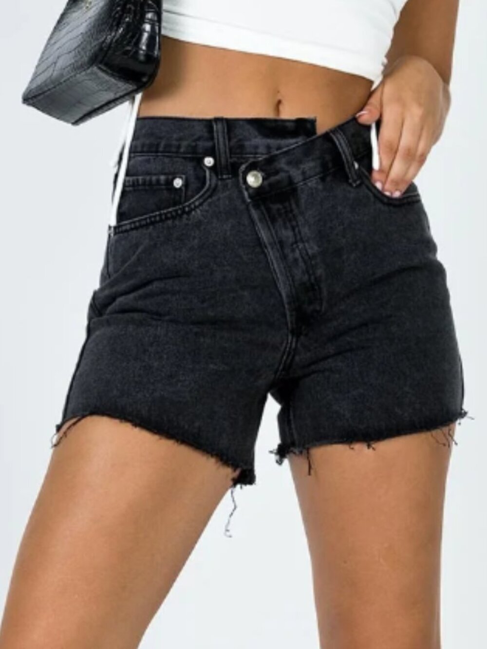 Princess Polly Xena Black Denim Criss Cross Shorts : 4
